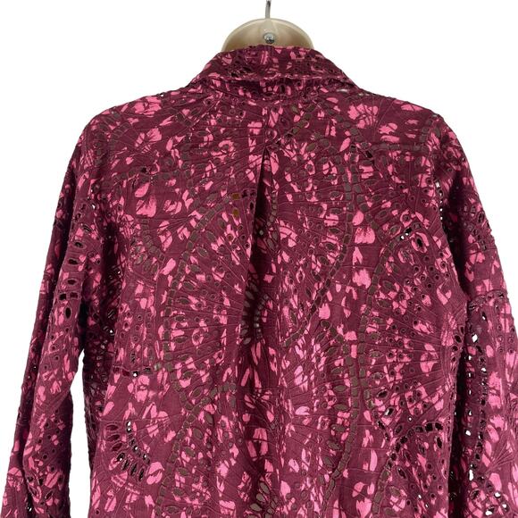 Johnny Was Zaragoza Linen Lace Double Breasted Trench Coat Red Size S - Picture 9 of 12